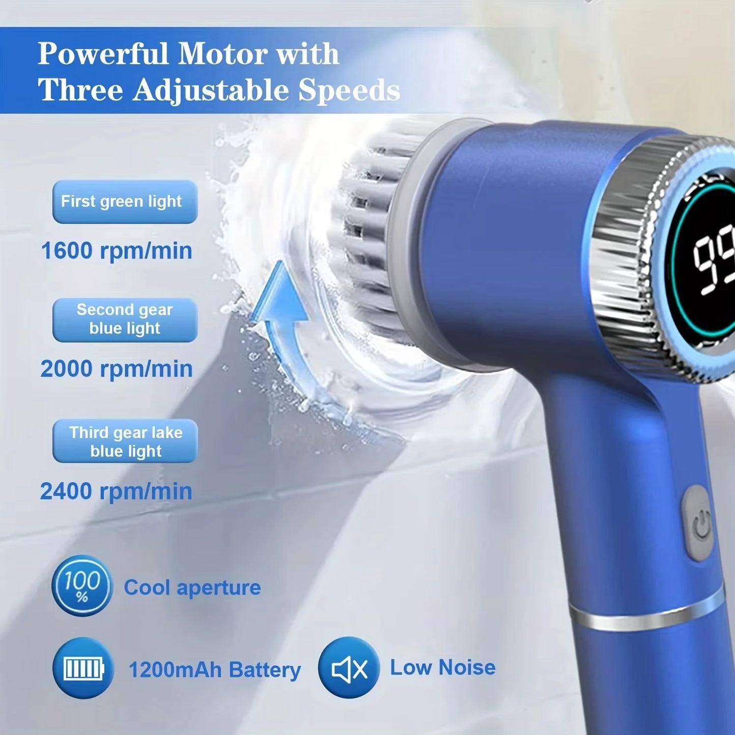 Xiaomi 3-Speed Electric Cleaning Brush with 5 Replaceable Heads β Multifunctional Kitchen Cleaning Tool