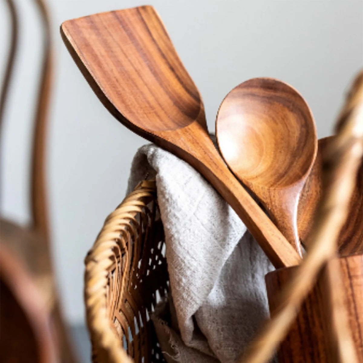 Wooden Kitchen Tools β Spatula, Spoon & Fork Set with Storage