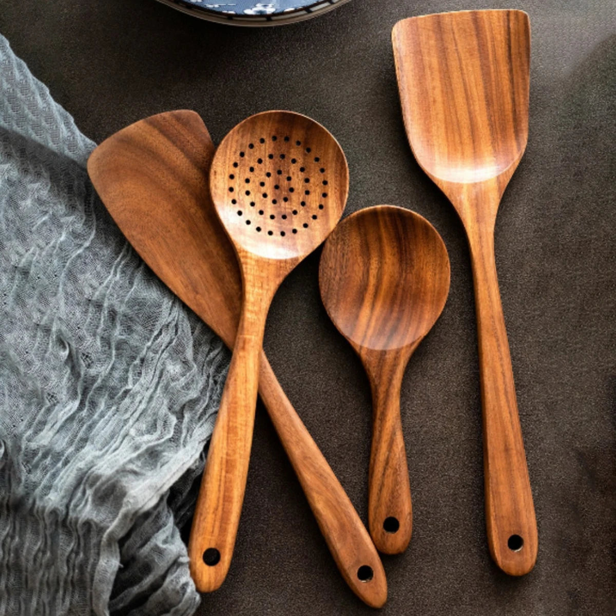 Wooden Kitchen Tools β Spatula, Spoon & Fork Set with Storage