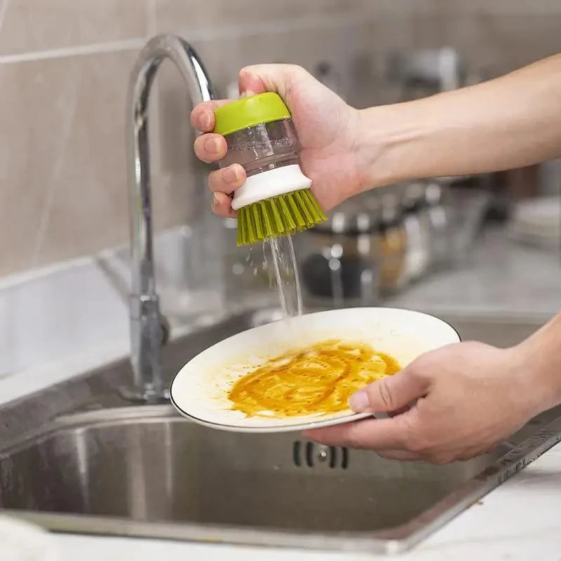 Dish Soap Dispenser Brush with Tray β All-in-One Kitchen Scrubber