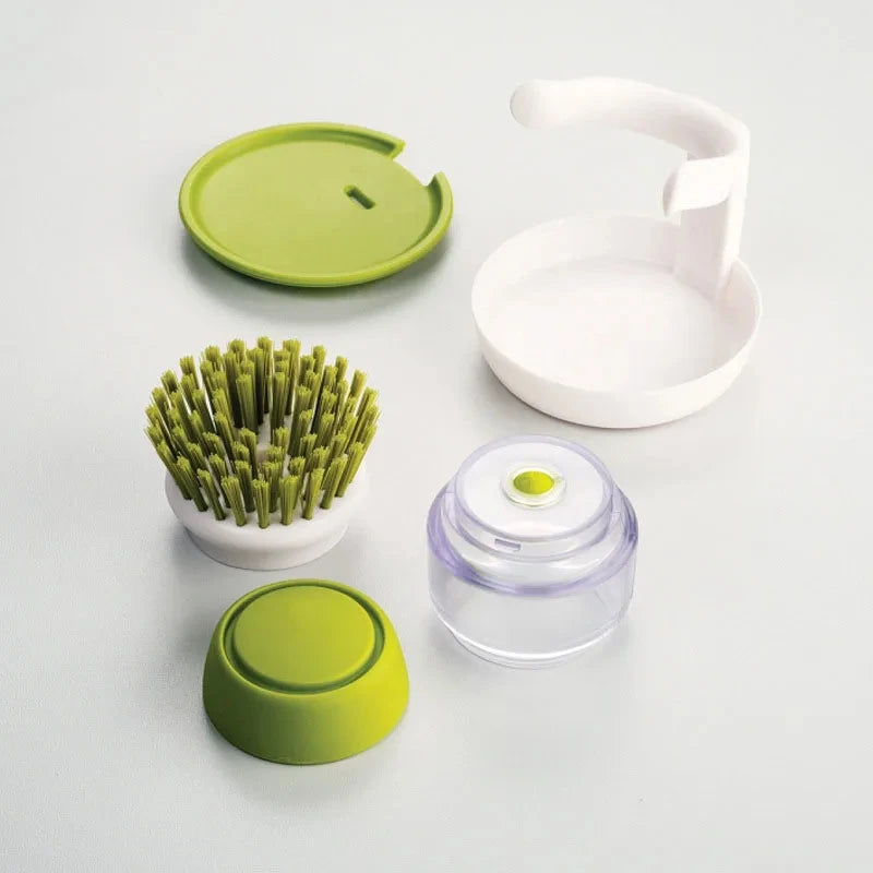 Dish Soap Dispenser Brush with Tray β All-in-One Kitchen Scrubber