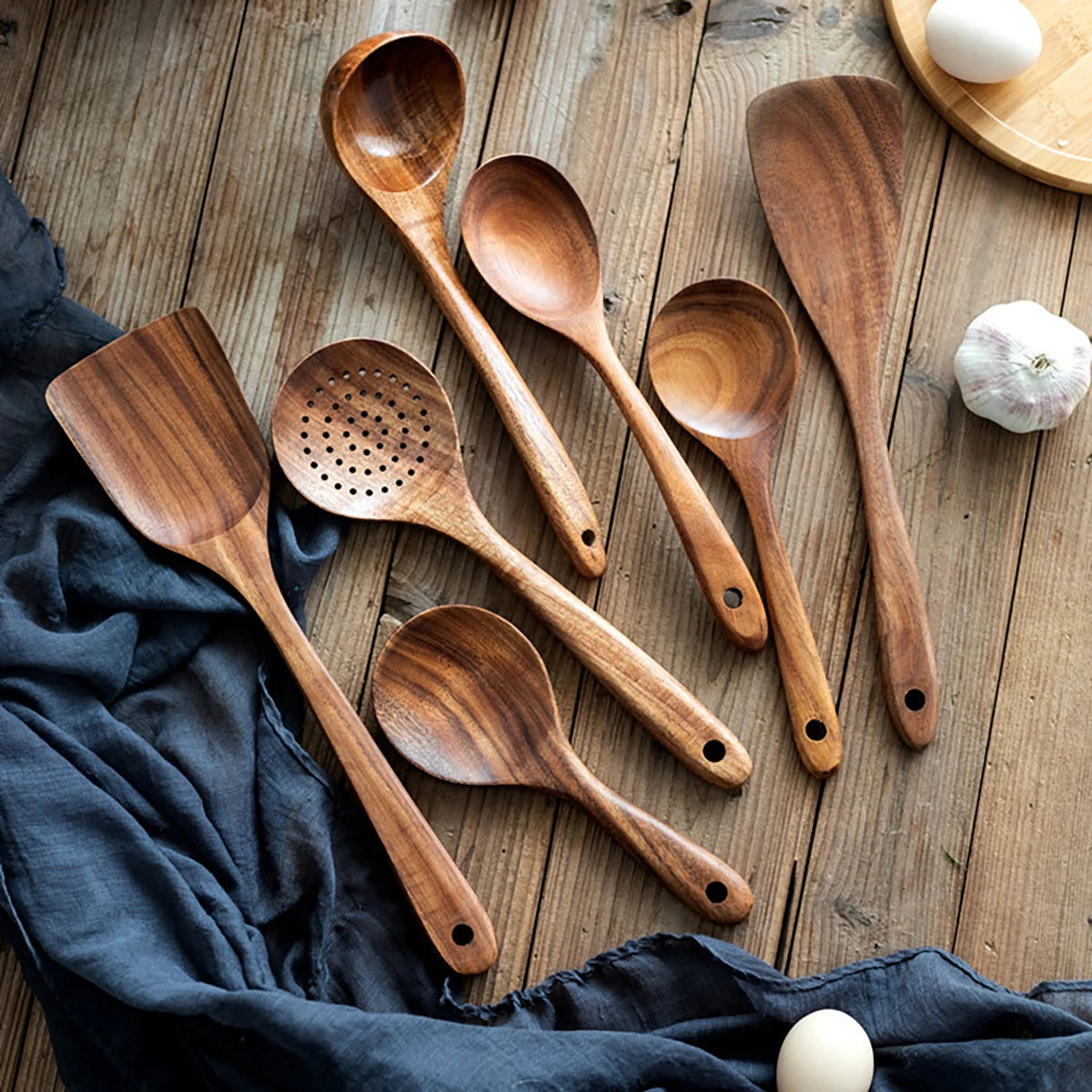Wooden Kitchen Tools β Spatula, Spoon & Fork Set with Storage