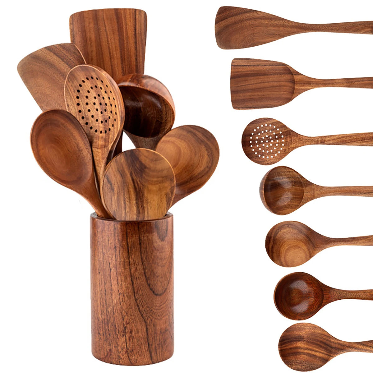 Wooden Kitchen Tools β Spatula, Spoon & Fork Set with Storage