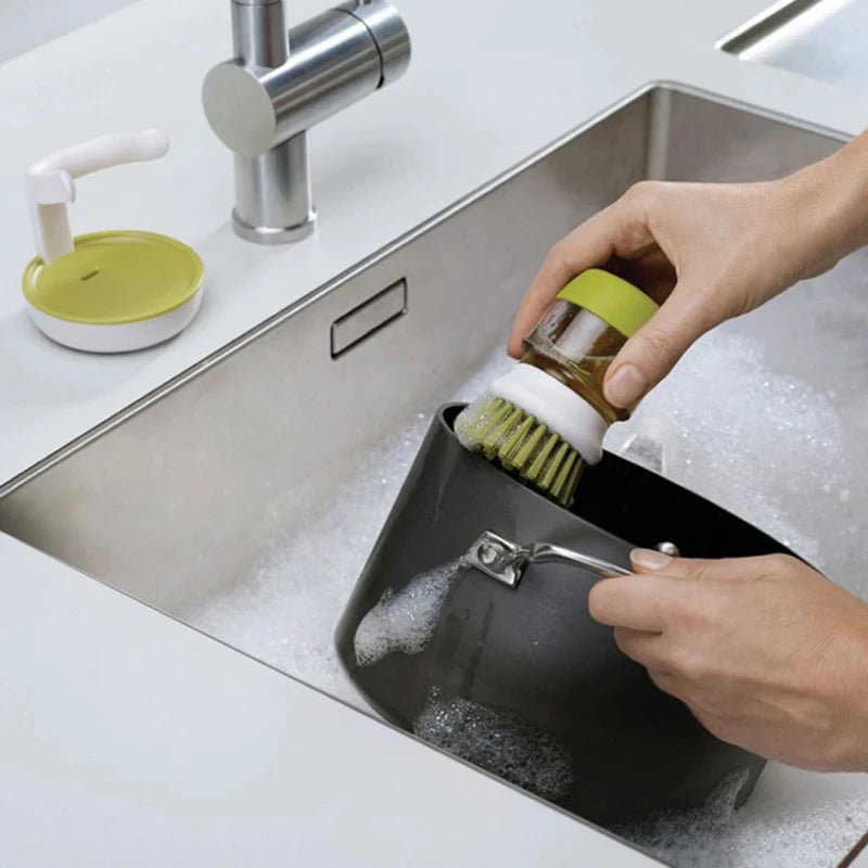 Dish Soap Dispenser Brush with Tray β All-in-One Kitchen Scrubber
