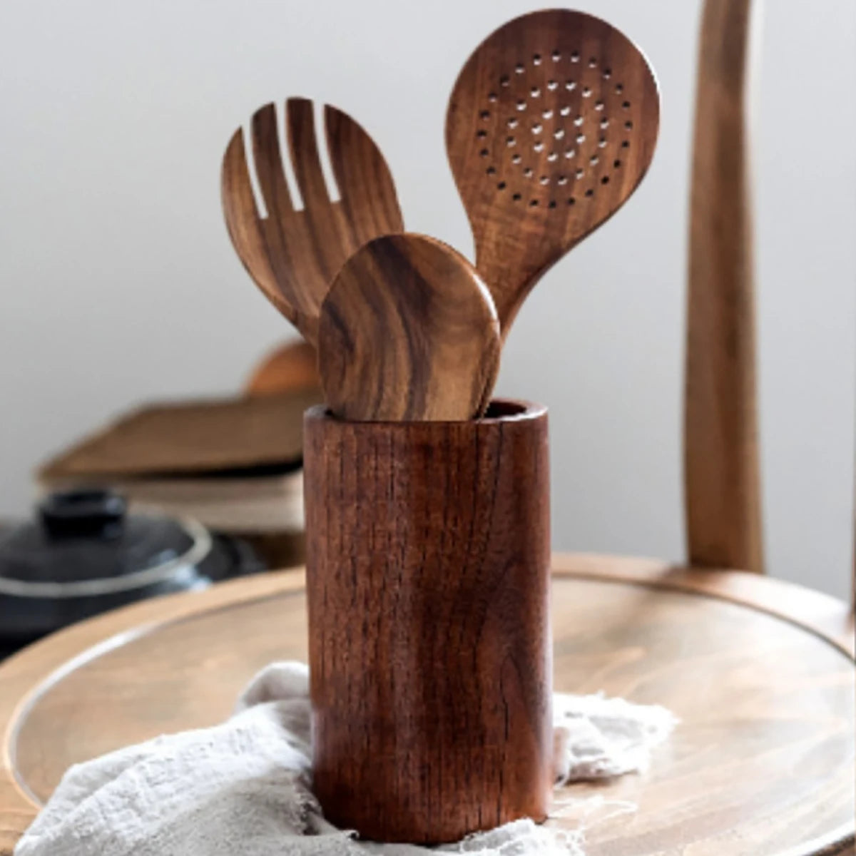 Wooden Kitchen Tools β Spatula, Spoon & Fork Set with Storage