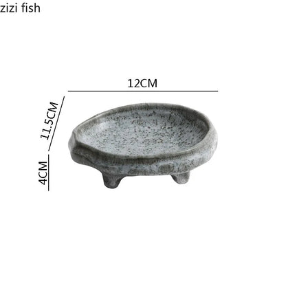 Vintage Ceramic Irregular High-Foot Sushi & Dessert Plate