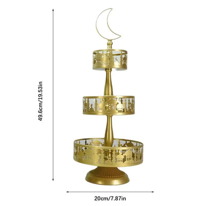 2/3-Tier Metal Ramadan Dessert Stand – Detachable Moon & Castle Tray for Candy, Fruit & Cake