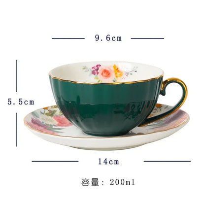 Blooming Luxury: Vintage Floral Ceramic Mug & Plate Set